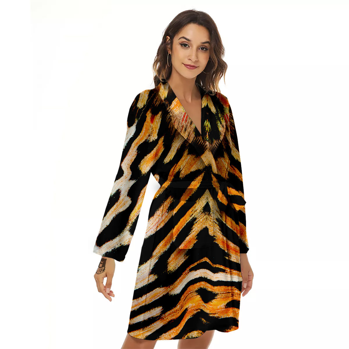 Butterfly Wing Skin White Orange Tiger Print Women's Robe-grizzshop