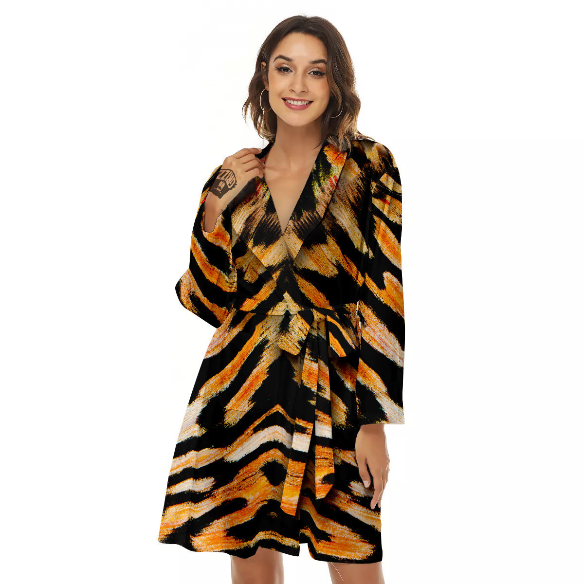 Butterfly Wing Skin White Orange Tiger Print Women's Robe-grizzshop