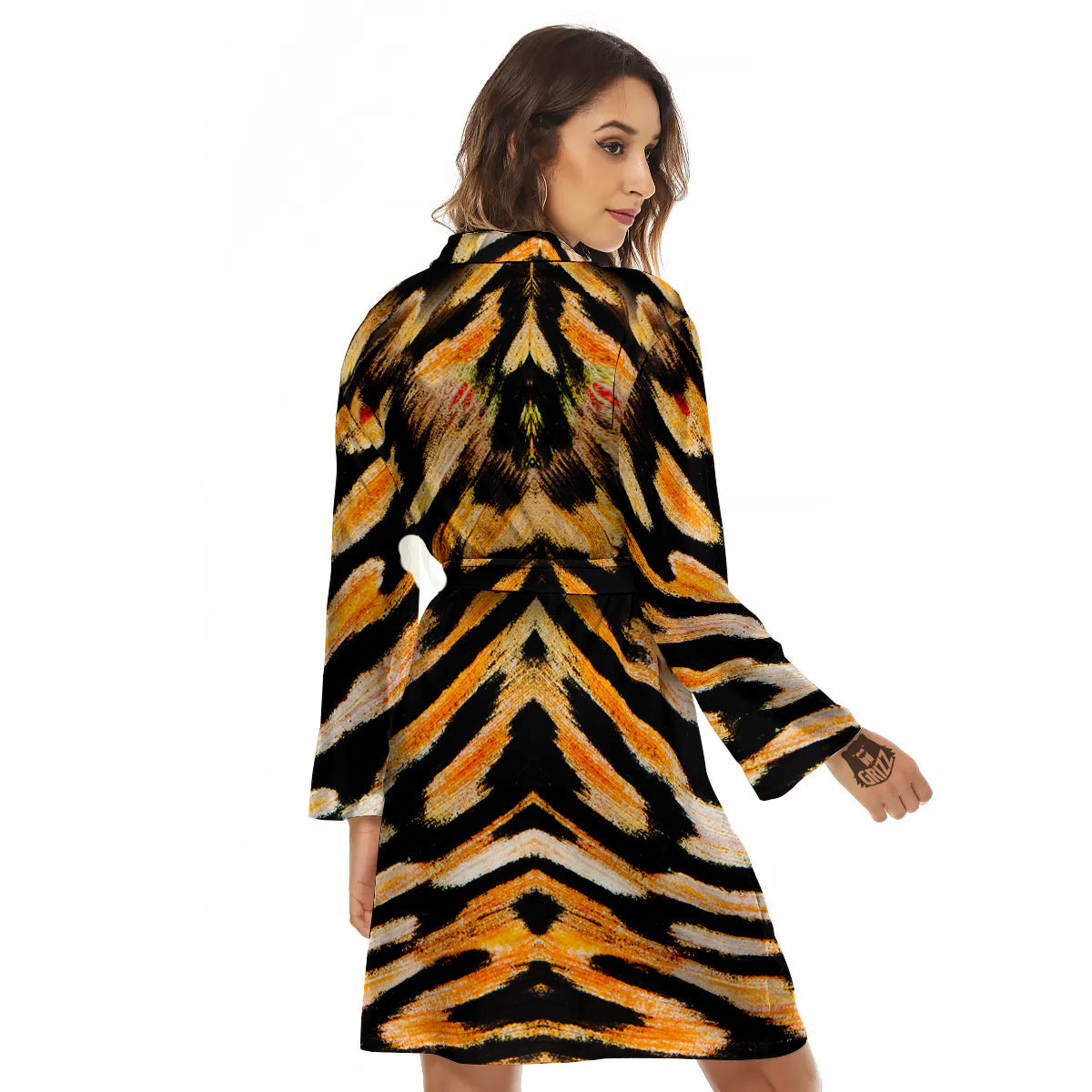 Butterfly Wing Skin White Orange Tiger Print Women's Robe-grizzshop
