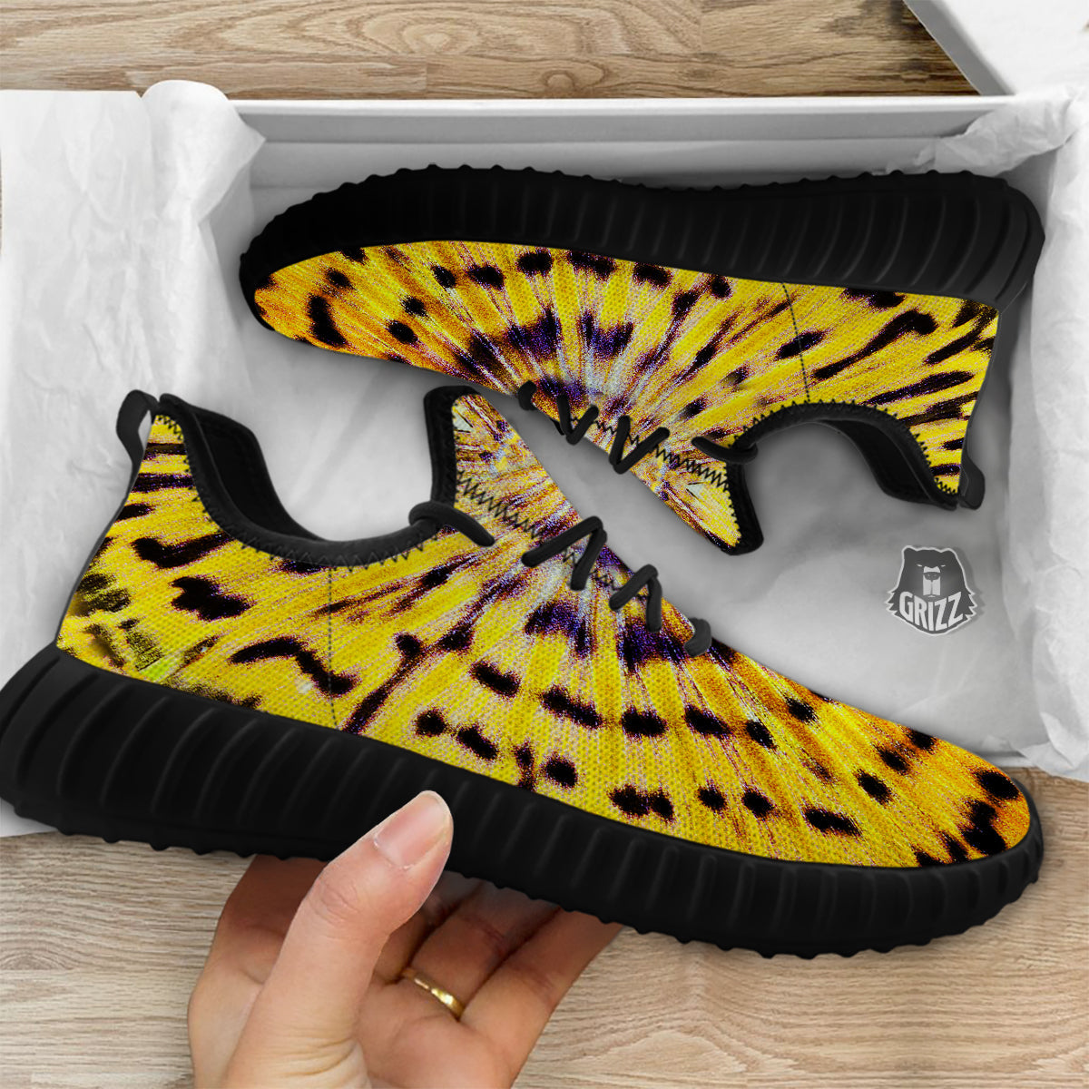 Butterfly Wing Skin Yellow Print Black Walking Shoes-grizzshop