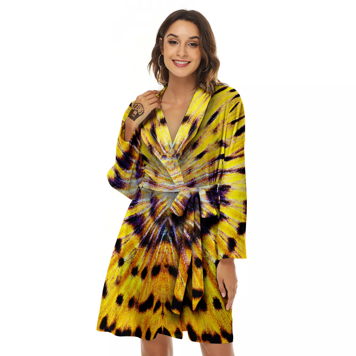 Butterfly Wing Skin Yellow Print Women's Robe-grizzshop