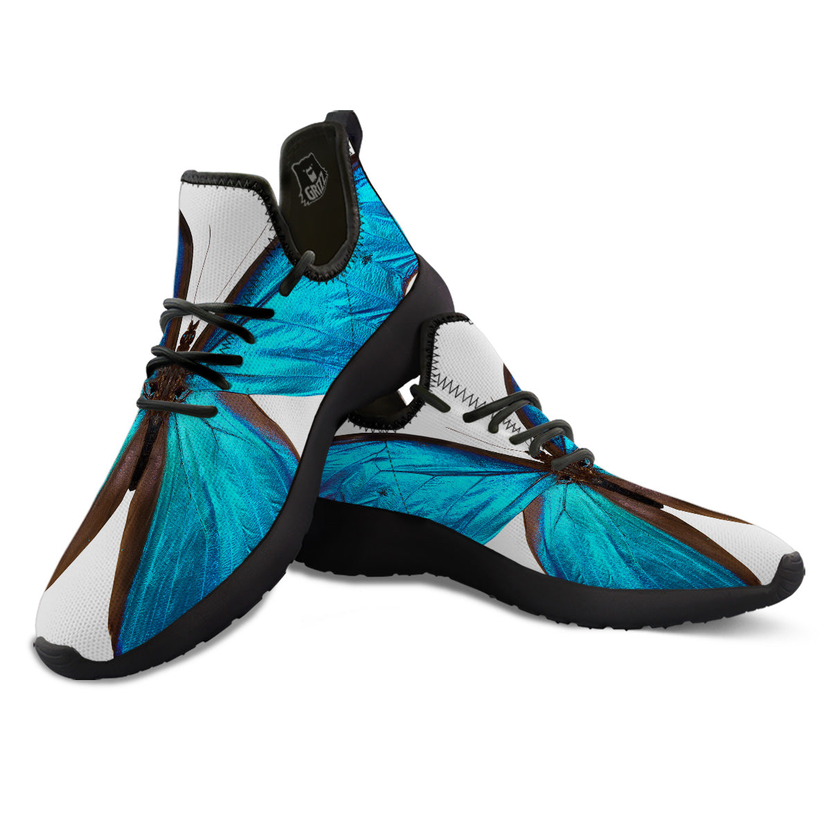 Butterfly Wings Blue Monarch Print Black Athletic Shoes-grizzshop