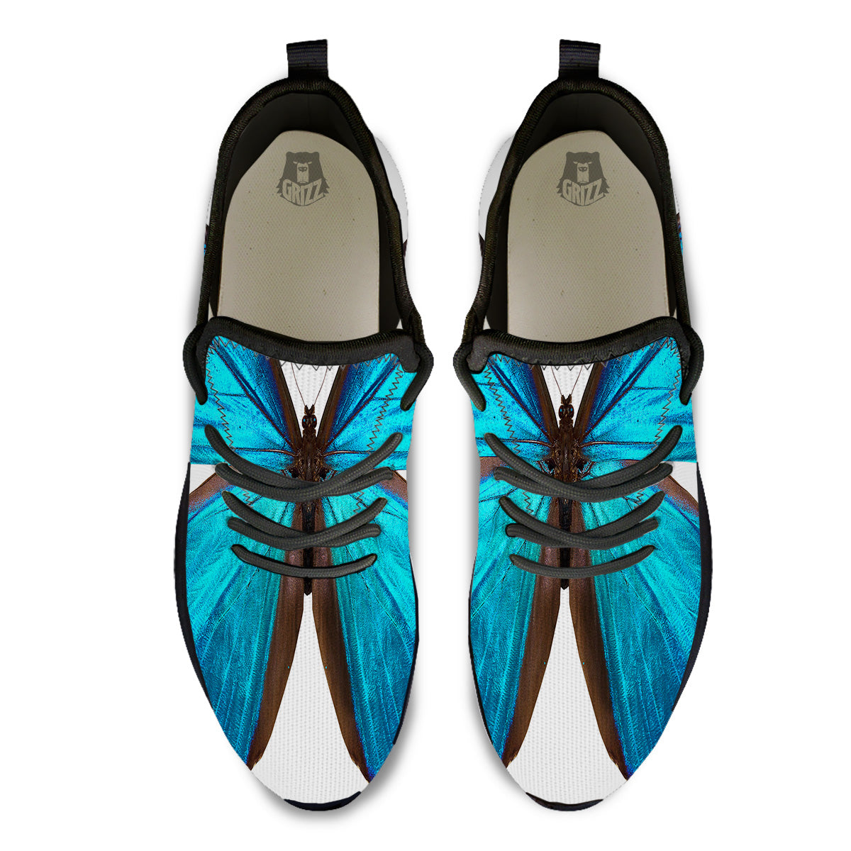 Butterfly Wings Blue Monarch Print Black Athletic Shoes-grizzshop