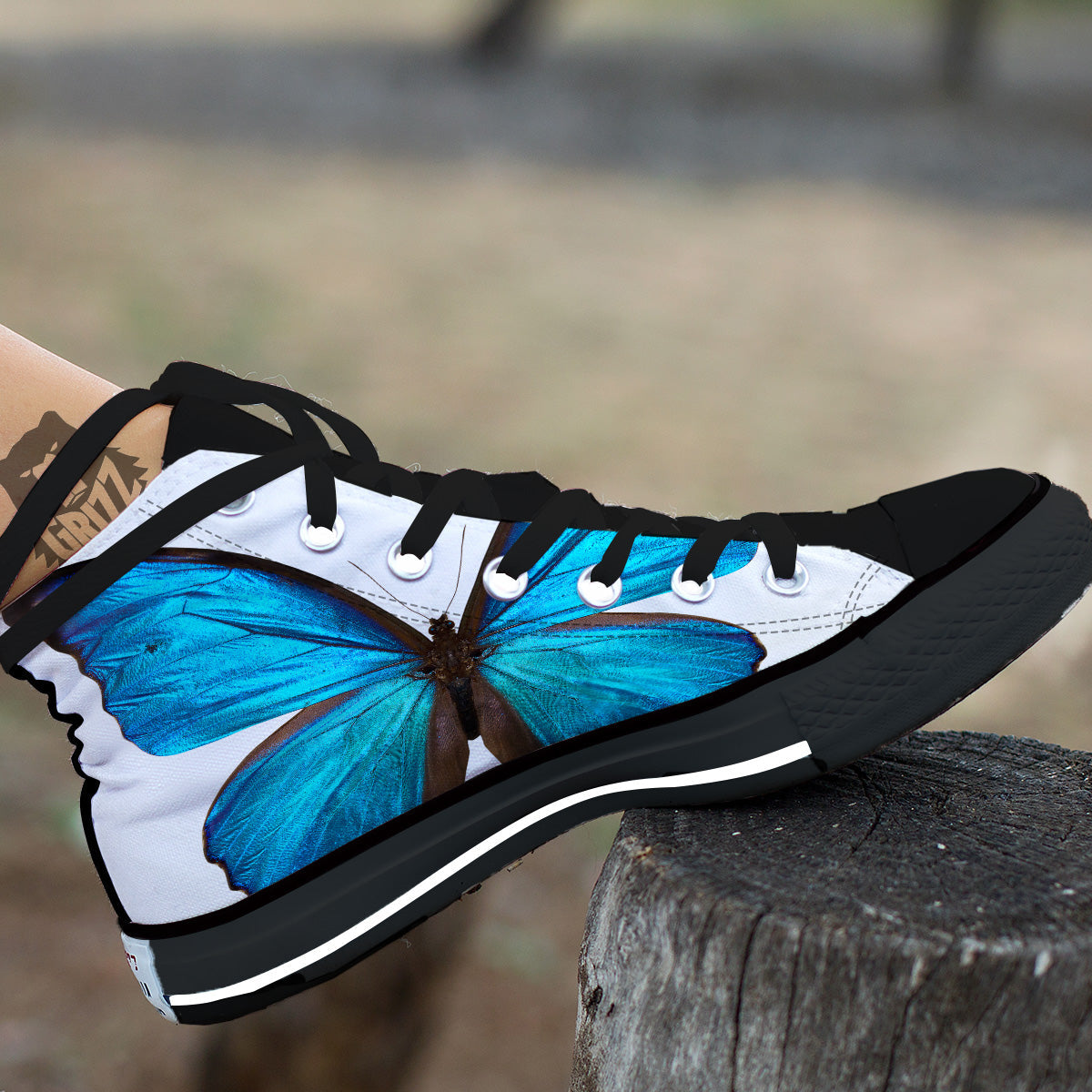 Butterfly Wings Blue Monarch Print Black High Top Shoes-grizzshop
