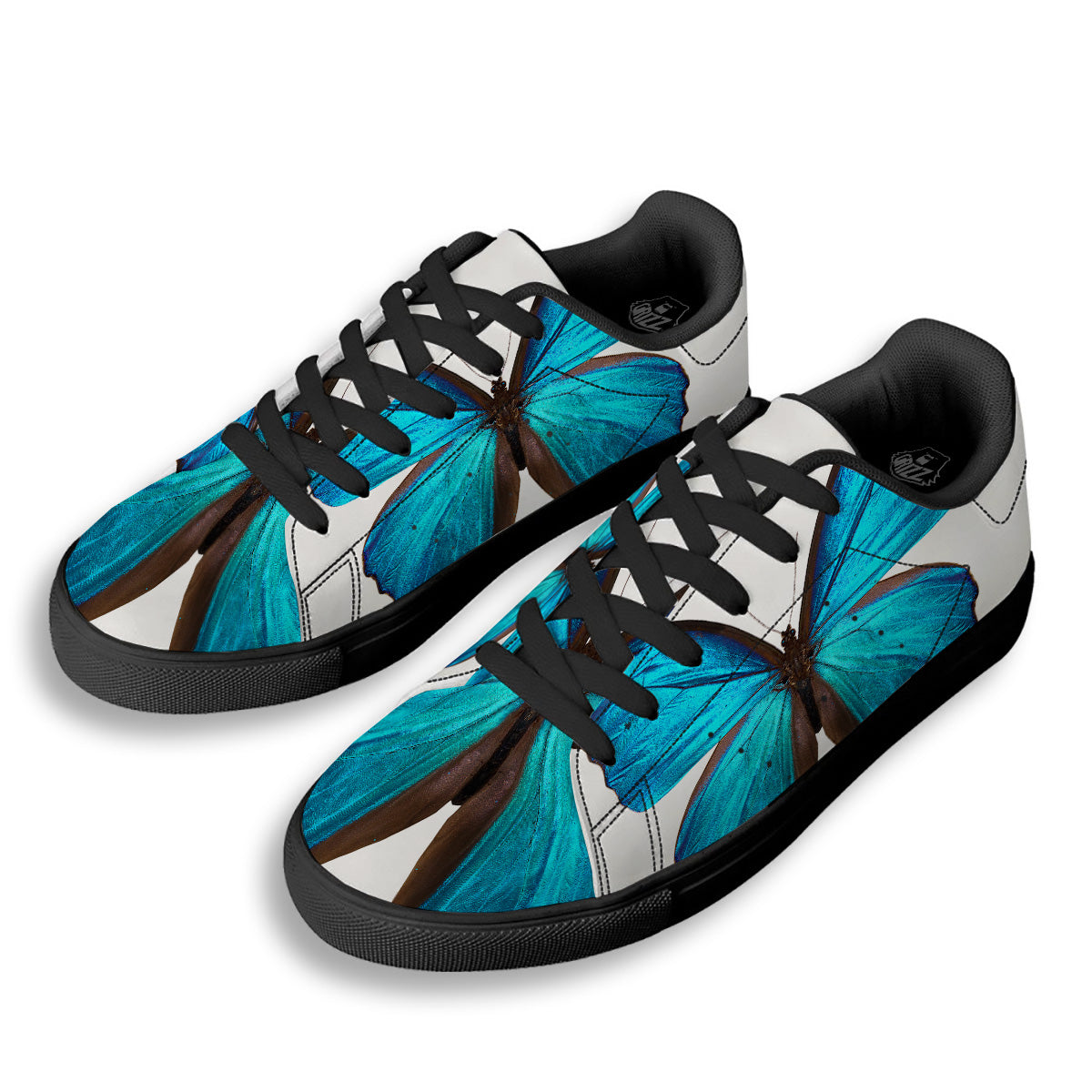 Butterfly Wings Blue Monarch Print Black Low Top Sneakers-grizzshop