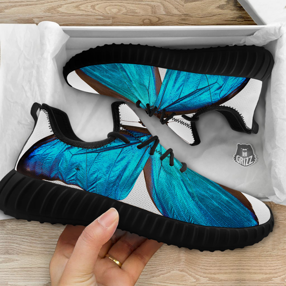 Butterfly Wings Blue Monarch Print Black Walking Shoes-grizzshop