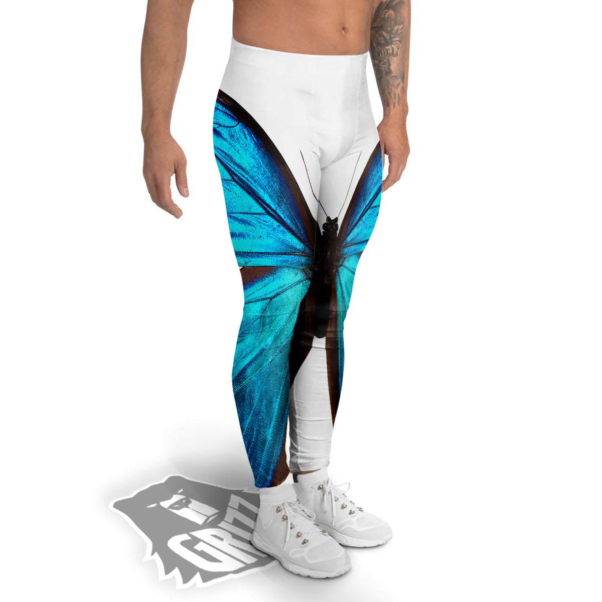 Butterfly Wings Blue Monarch Print Men's Leggings-grizzshop