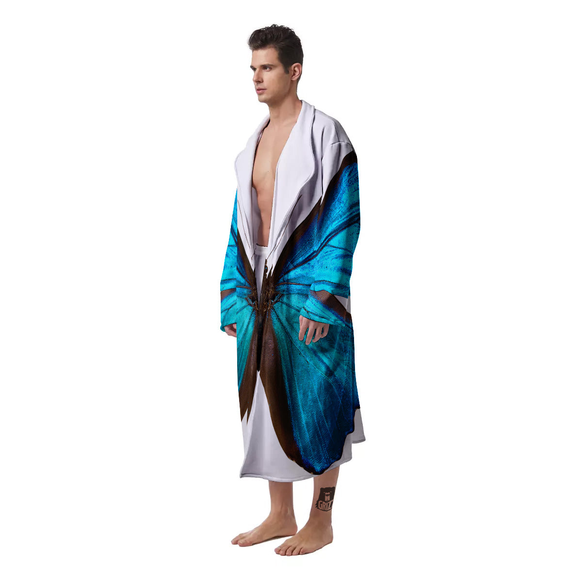 Butterfly Wings Blue Monarch Print Men's Robe-grizzshop