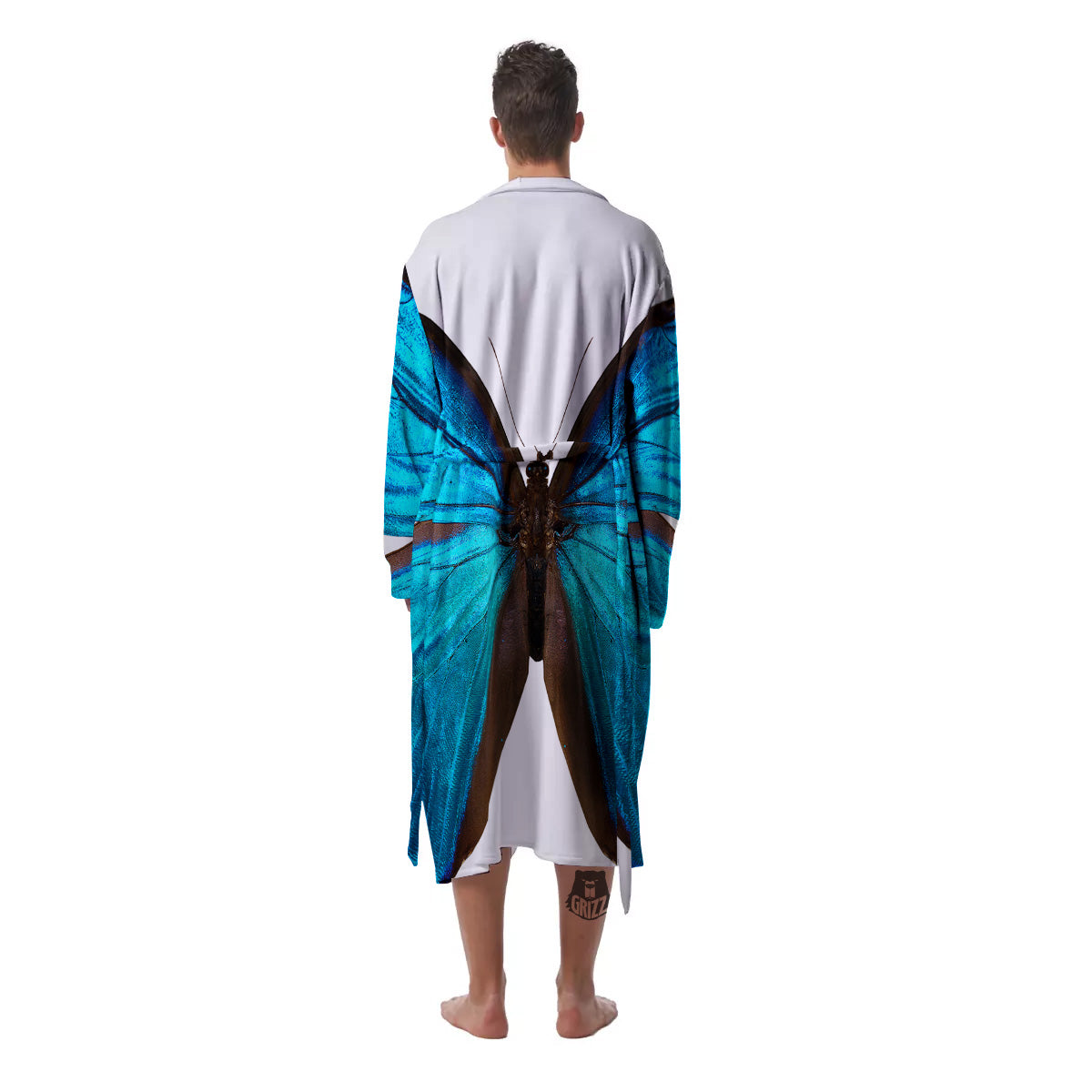 Butterfly Wings Blue Monarch Print Men's Robe-grizzshop