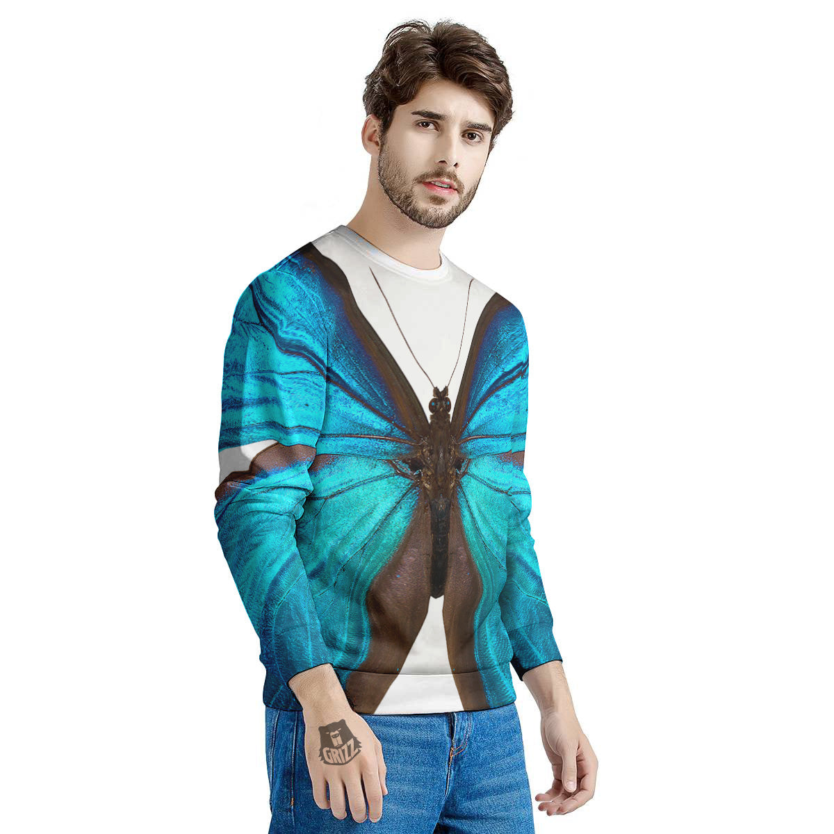 Butterfly Wings Blue Monarch Print Men's Sweatshirt-grizzshop