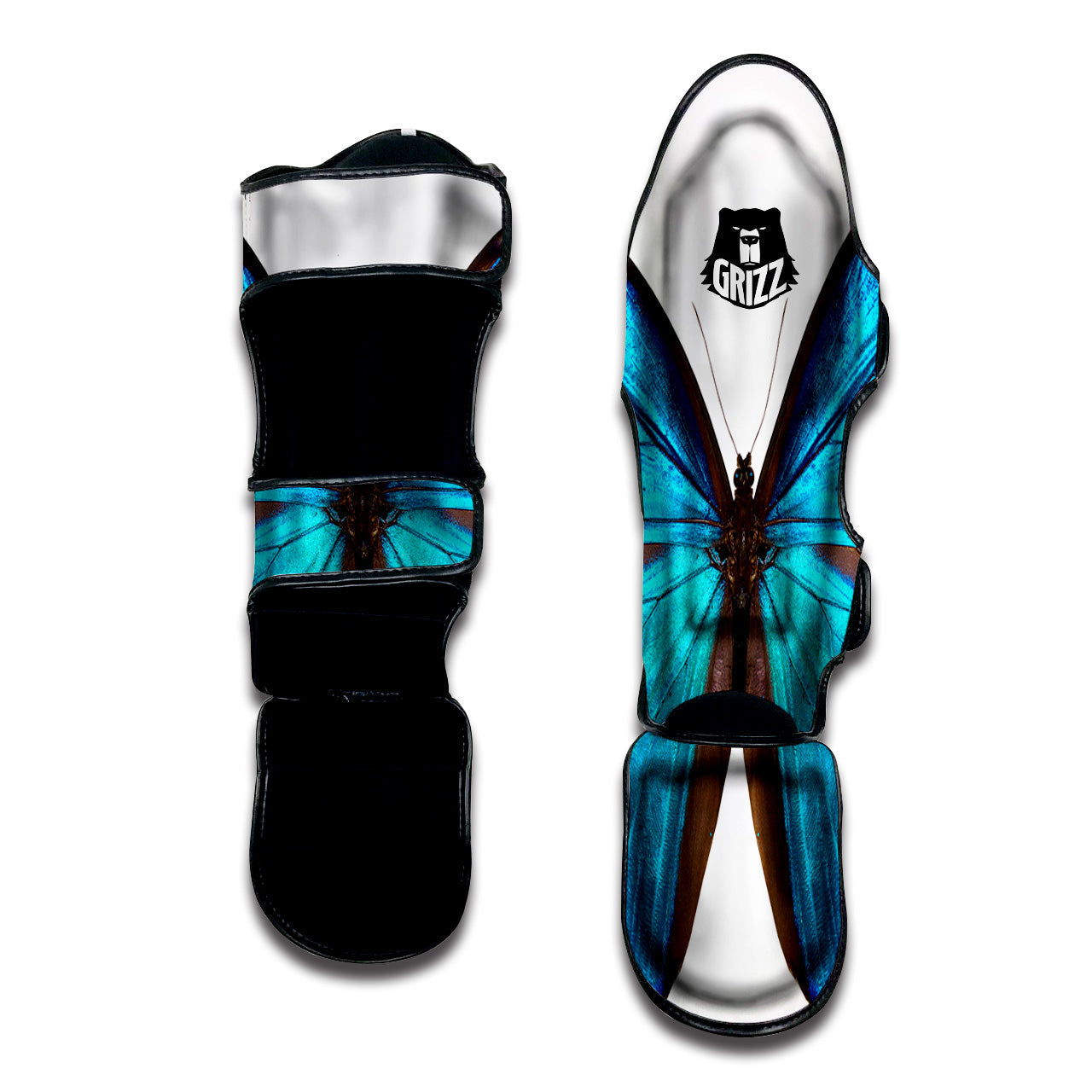 Butterfly Wings Blue Monarch Print Muay Thai Shin Guards-grizzshop