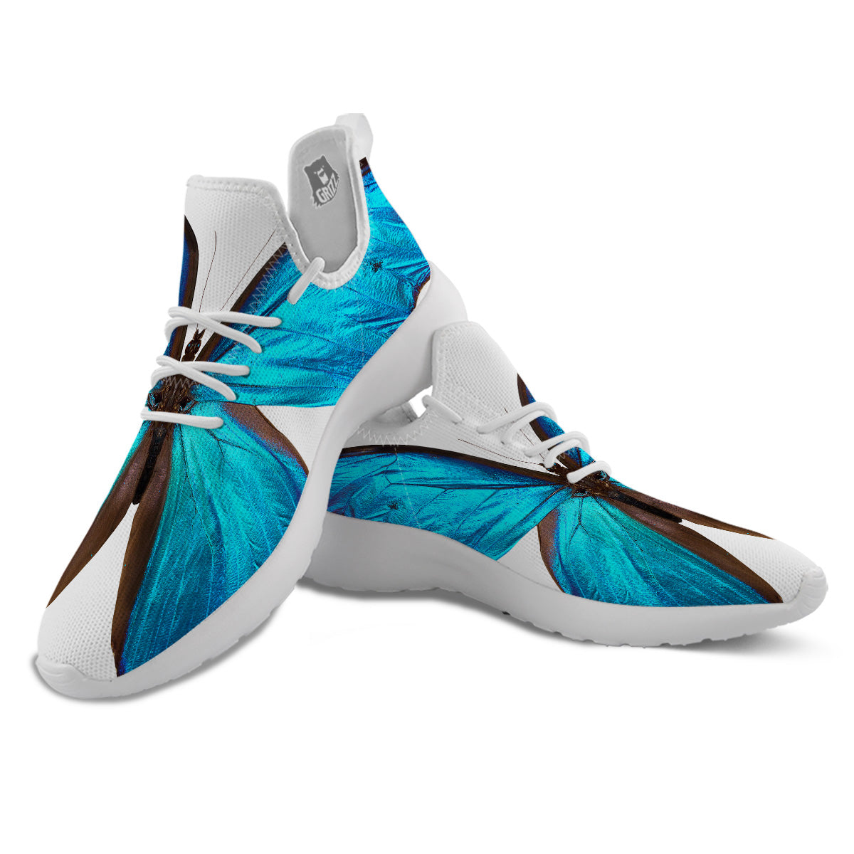 Butterfly Wings Blue Monarch Print White Athletic Shoes-grizzshop