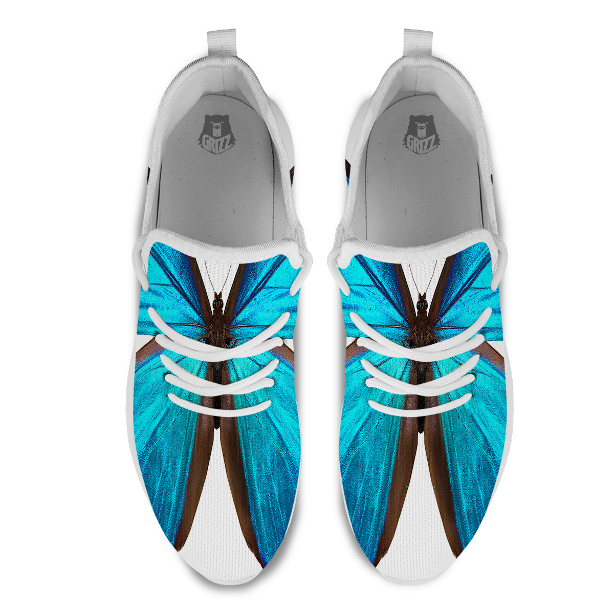 Butterfly Wings Blue Monarch Print White Athletic Shoes-grizzshop