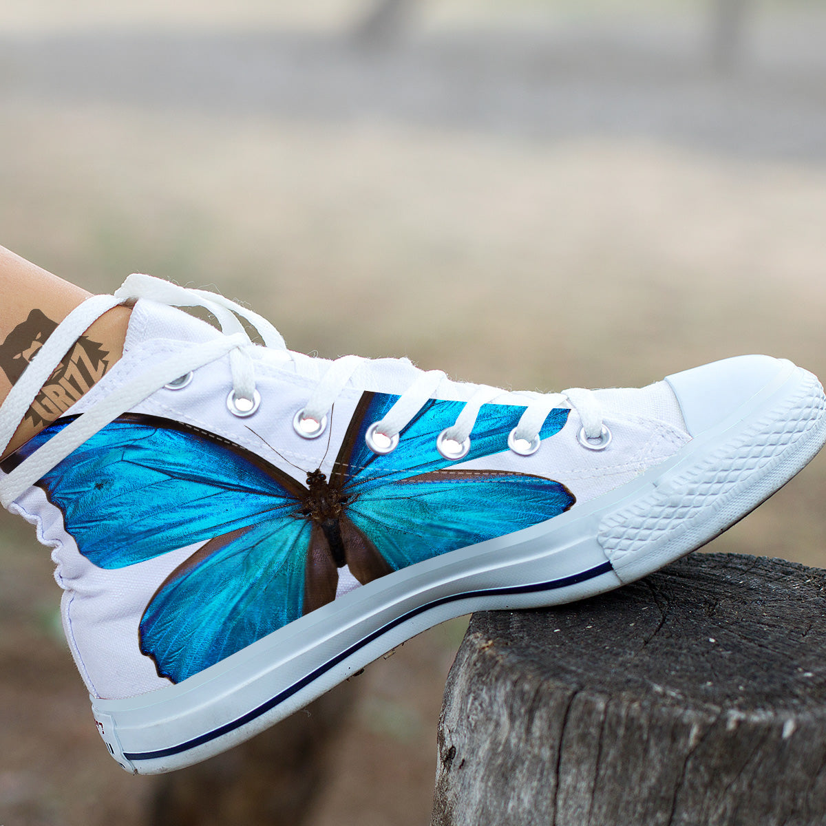 Butterfly Wings Blue Monarch Print White High Top Shoes-grizzshop