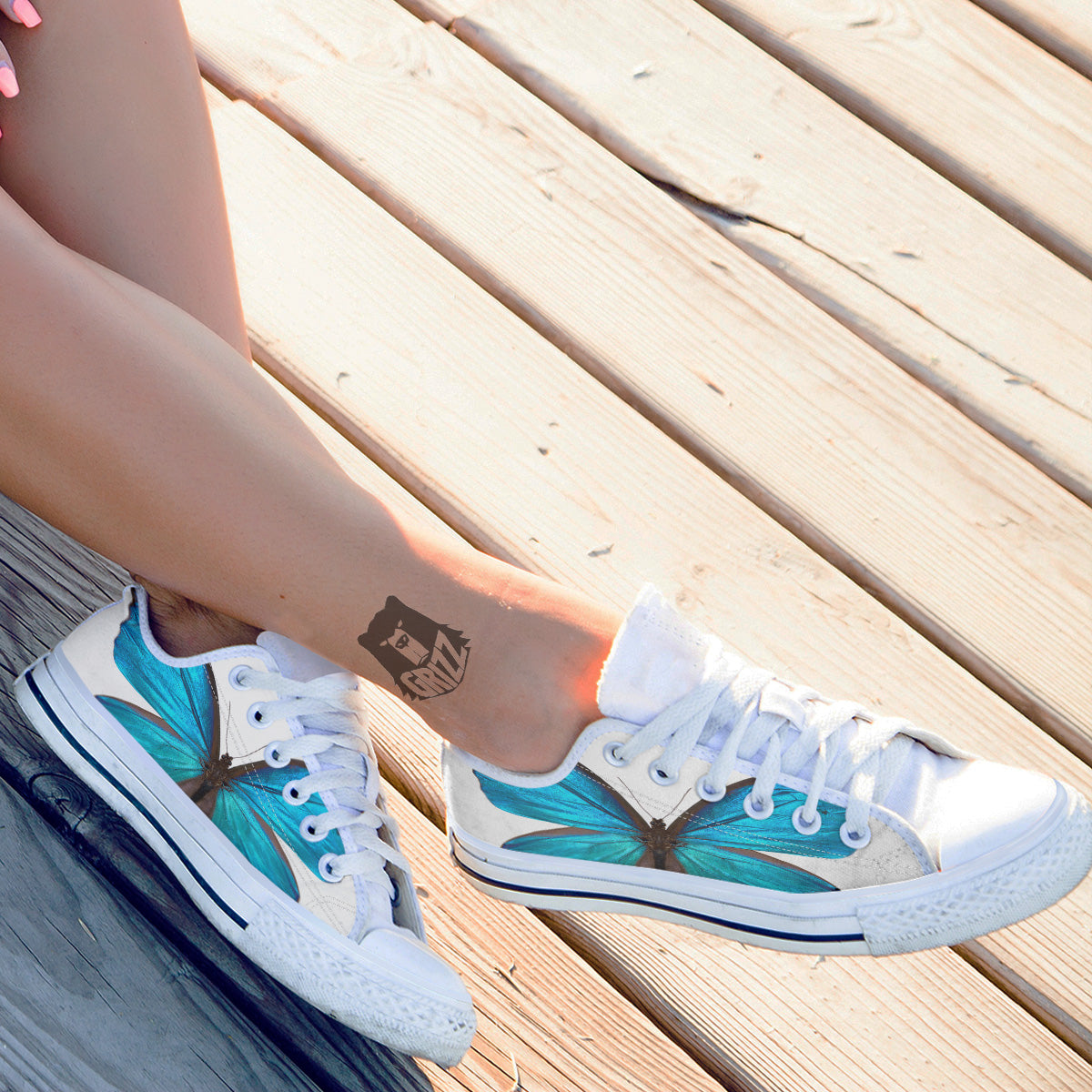 Butterfly Wings Blue Monarch Print White Low Top Shoes-grizzshop