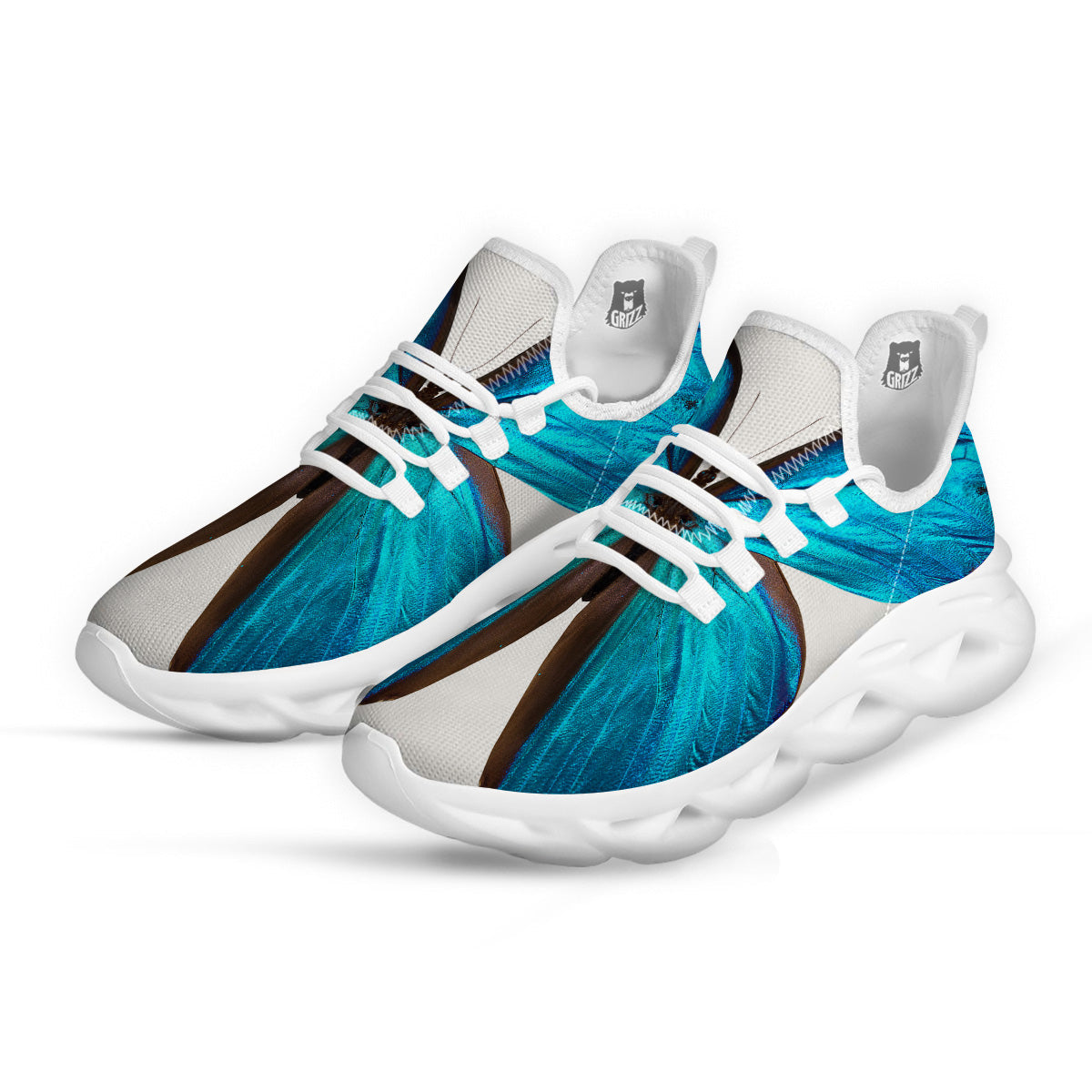 Butterfly Wings Blue Monarch Print White Running Shoes-grizzshop