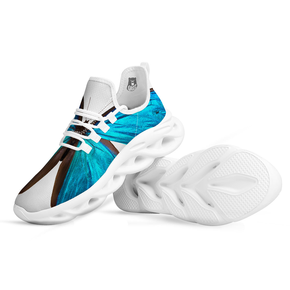 Butterfly Wings Blue Monarch Print White Running Shoes-grizzshop