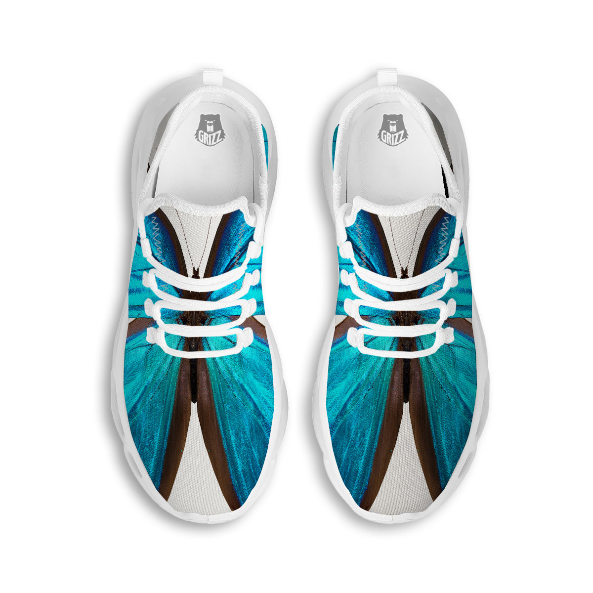 Butterfly Wings Blue Monarch Print White Running Shoes-grizzshop
