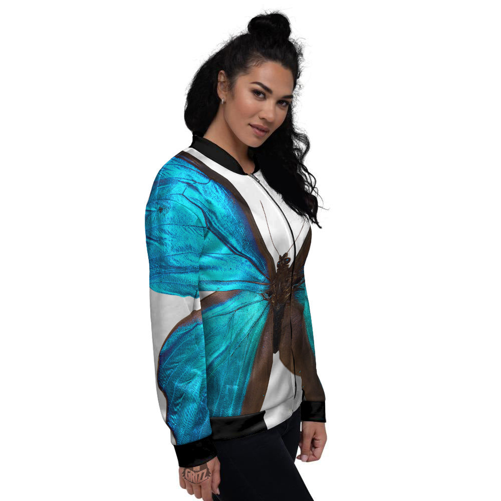 Butterfly Wings Blue Monarch Print Women's Bomber Jacket-grizzshop