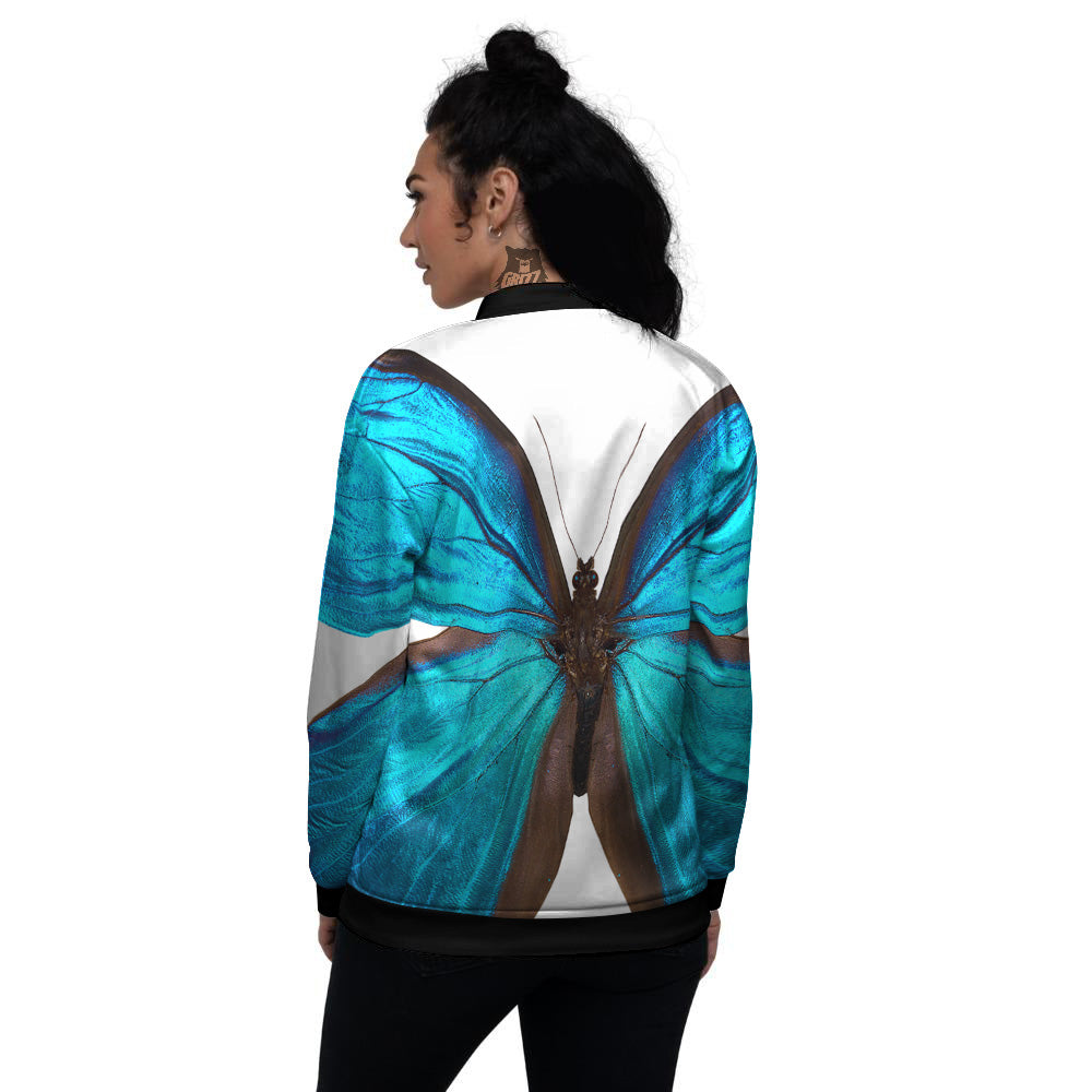 Butterfly Wings Blue Monarch Print Women's Bomber Jacket-grizzshop