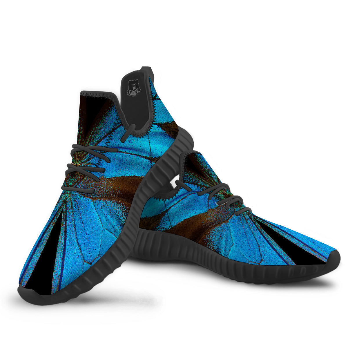 Butterfly Wings Blue Print Black Walking Shoes-grizzshop