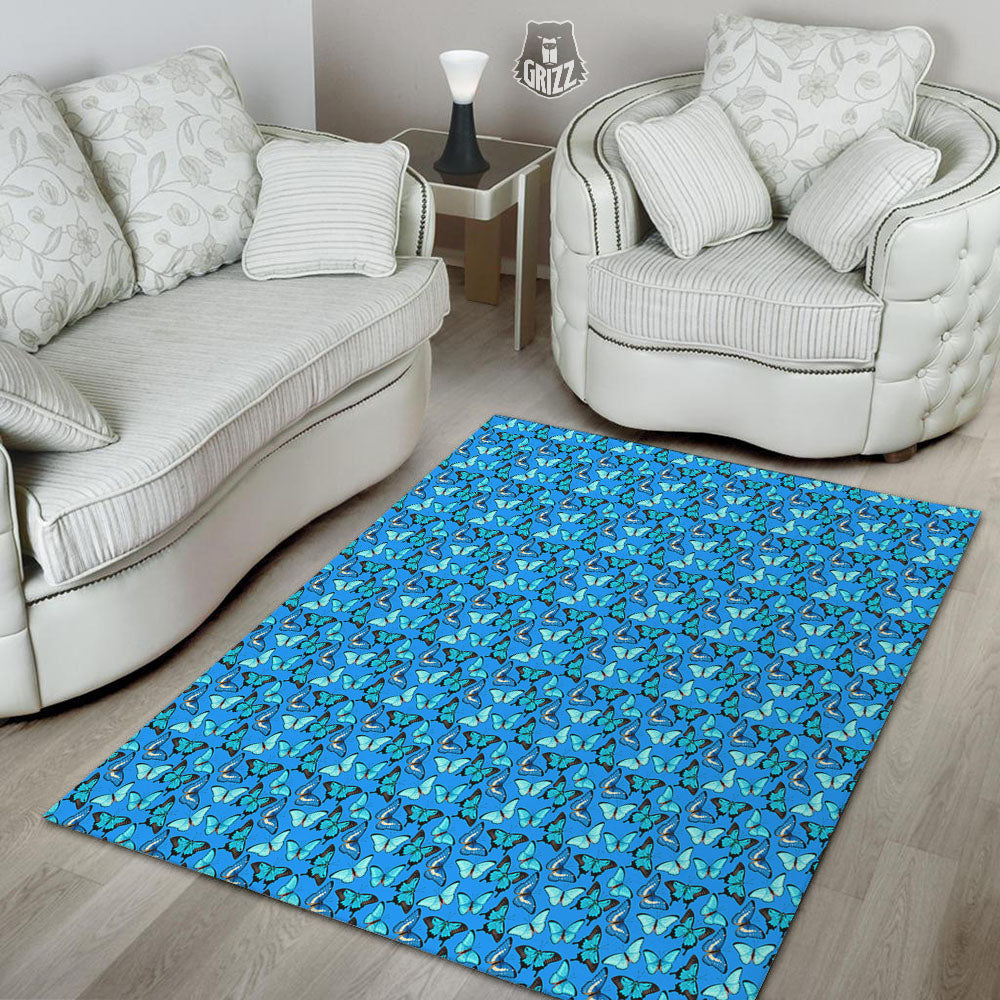 Butterfly Wings Blue Print Pattern Floor Mat-grizzshop