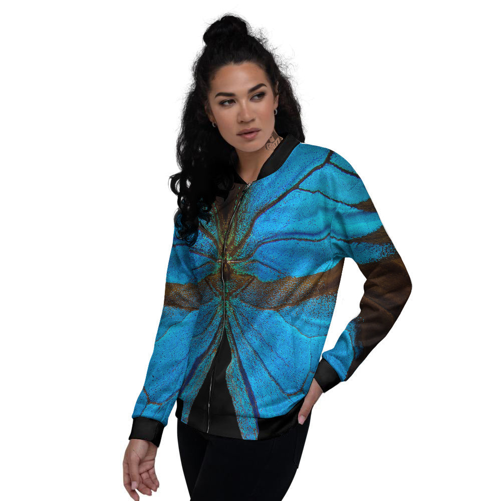 Butterfly Wings Blue Print Women's Bomber Jacket-grizzshop