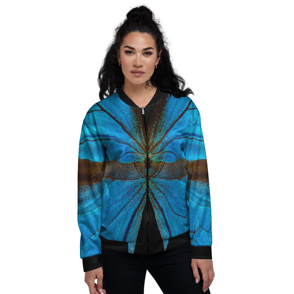 Butterfly Wings Blue Print Women's Bomber Jacket-grizzshop