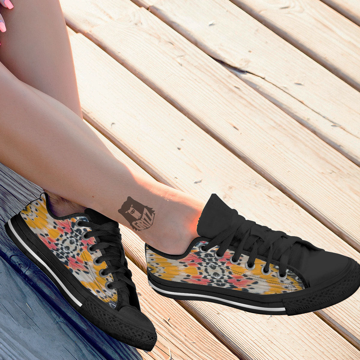 Butterfly Wings Orange Monarch Print Black Low Top Shoes-grizzshop