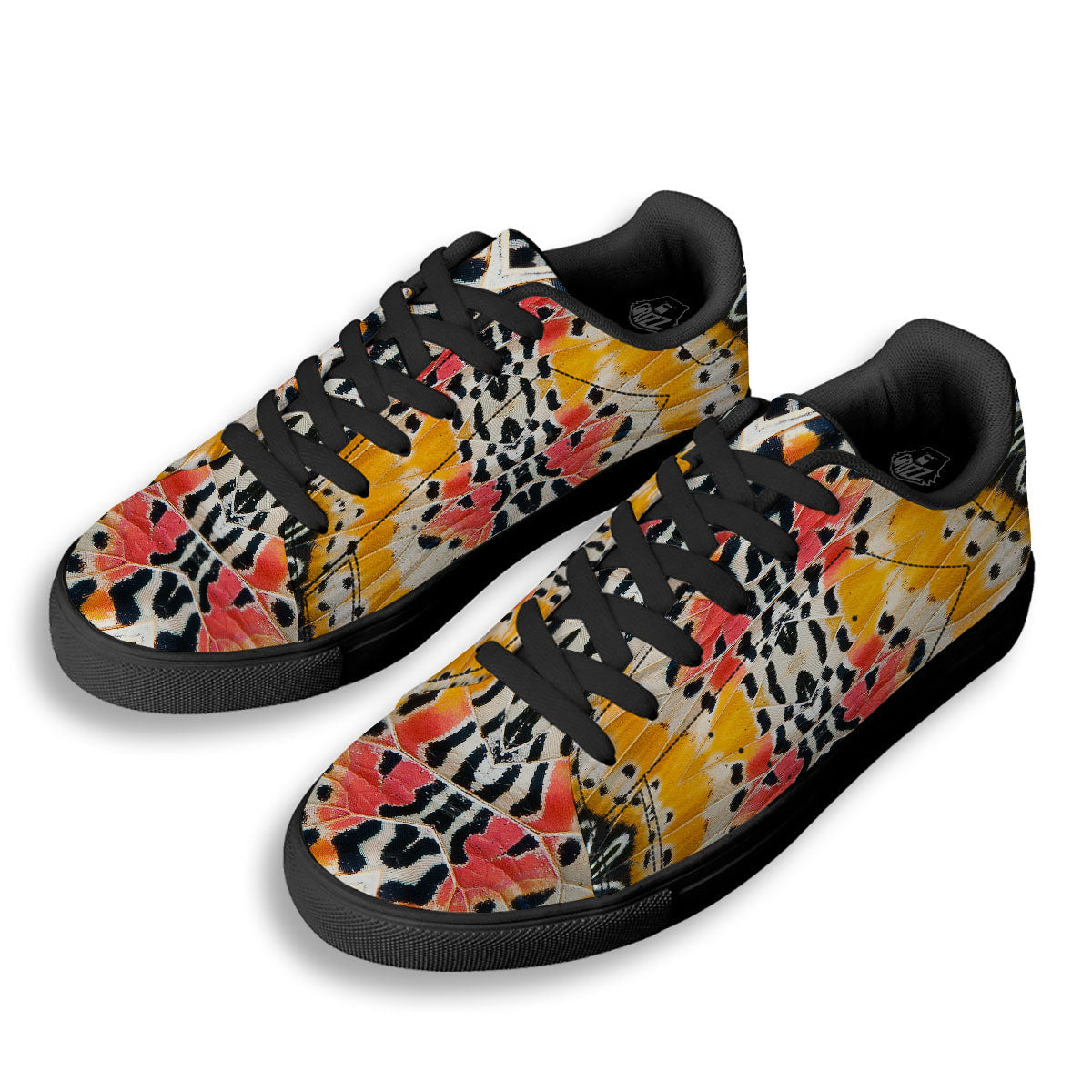 Butterfly Wings Orange Monarch Print Black Low Top Sneakers-grizzshop