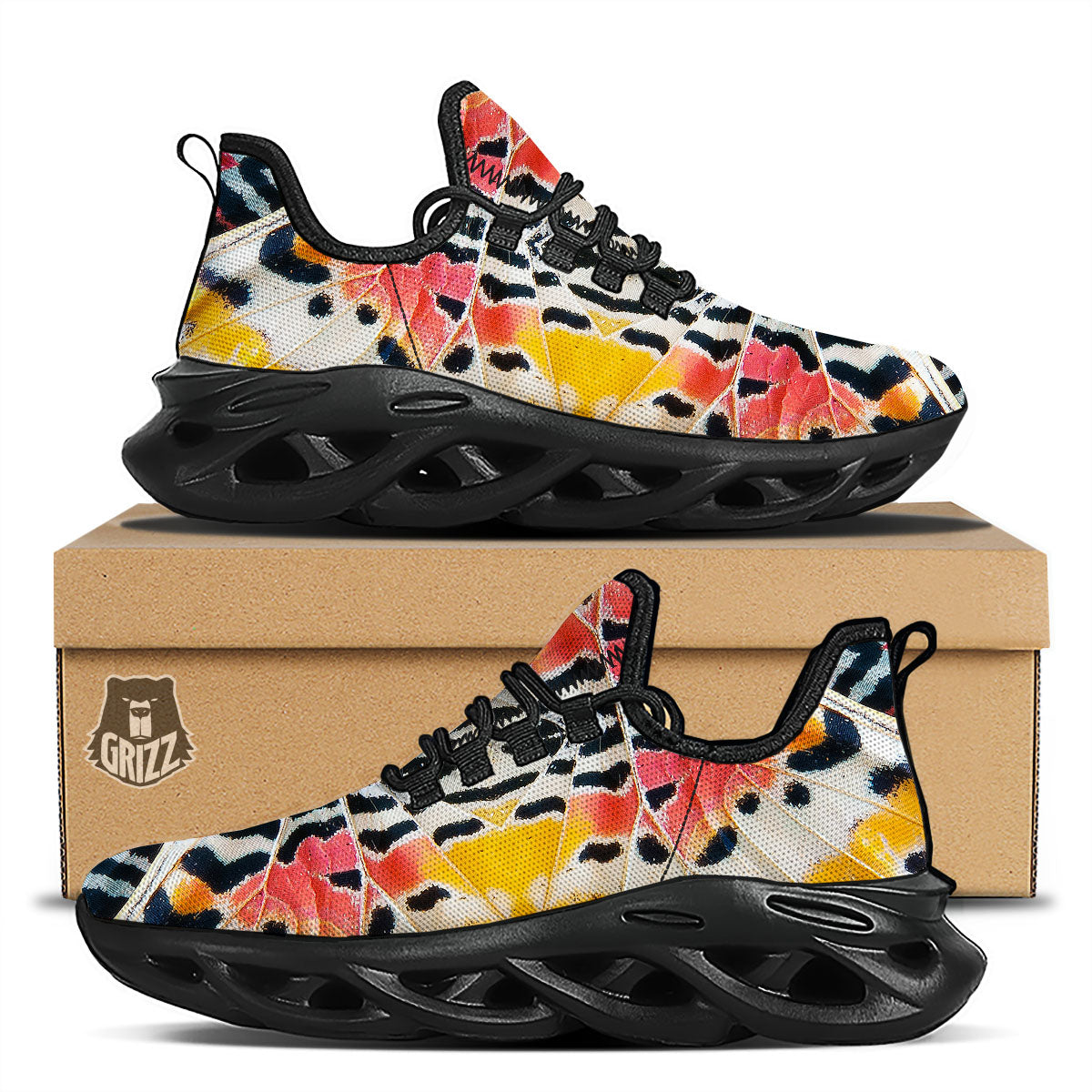 Butterfly Wings Orange Monarch Print Black Running Shoes-grizzshop