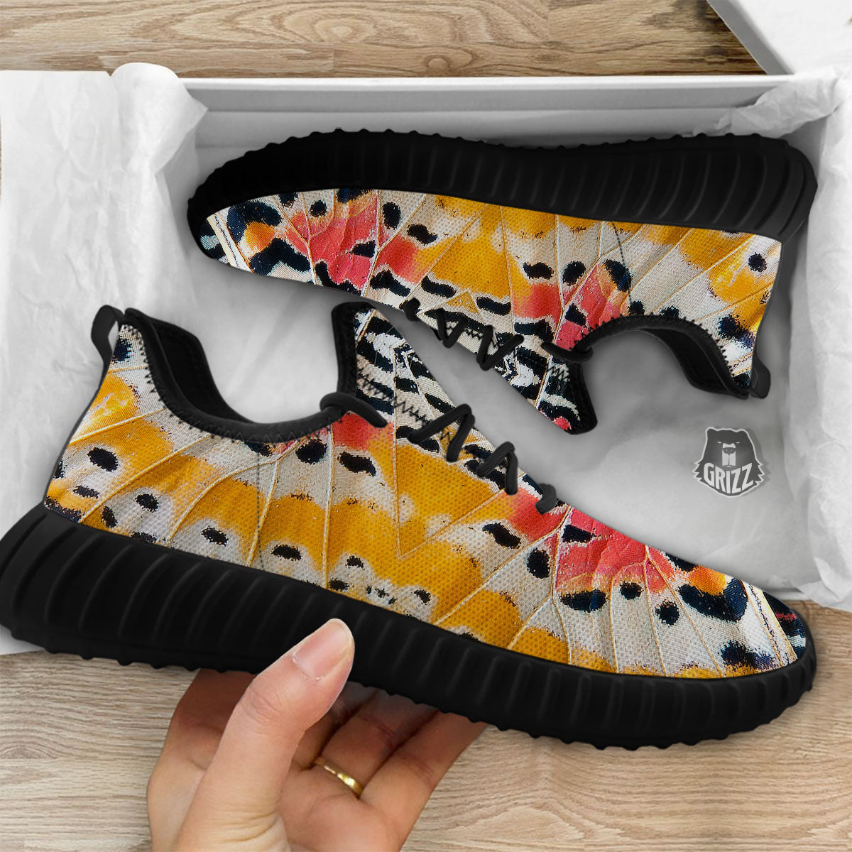 Butterfly Wings Orange Monarch Print Black Walking Shoes-grizzshop