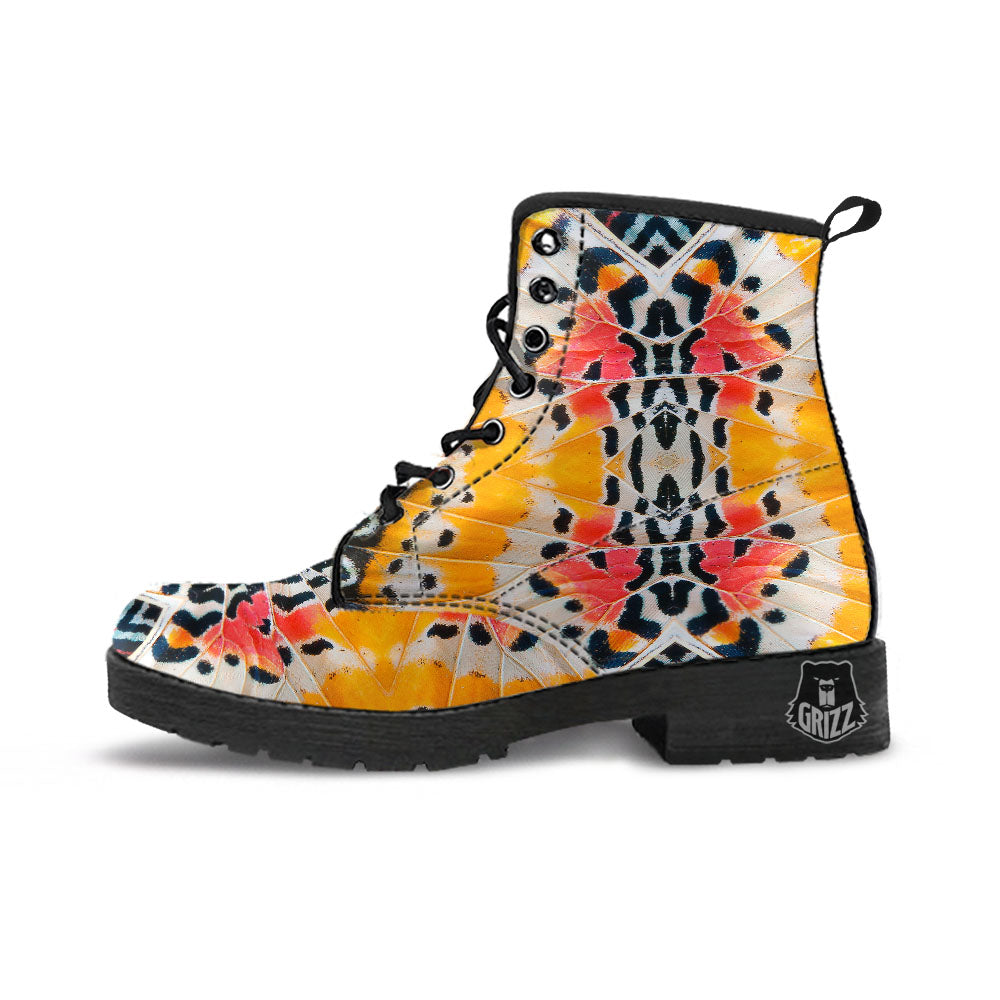 Butterfly Wings Orange Monarch Print Leather Boots-grizzshop