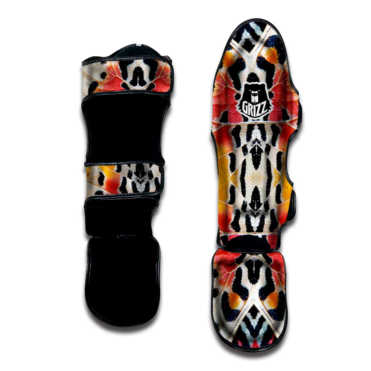 Butterfly Wings Orange Monarch Print Muay Thai Shin Guards-grizzshop