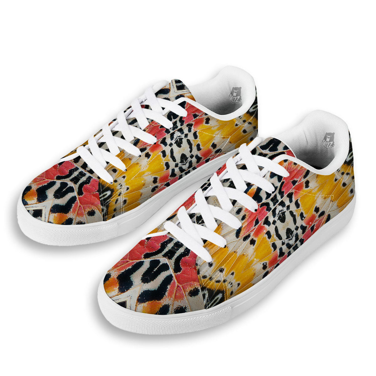 Butterfly Wings Orange Monarch Print White Low Top Sneakers-grizzshop