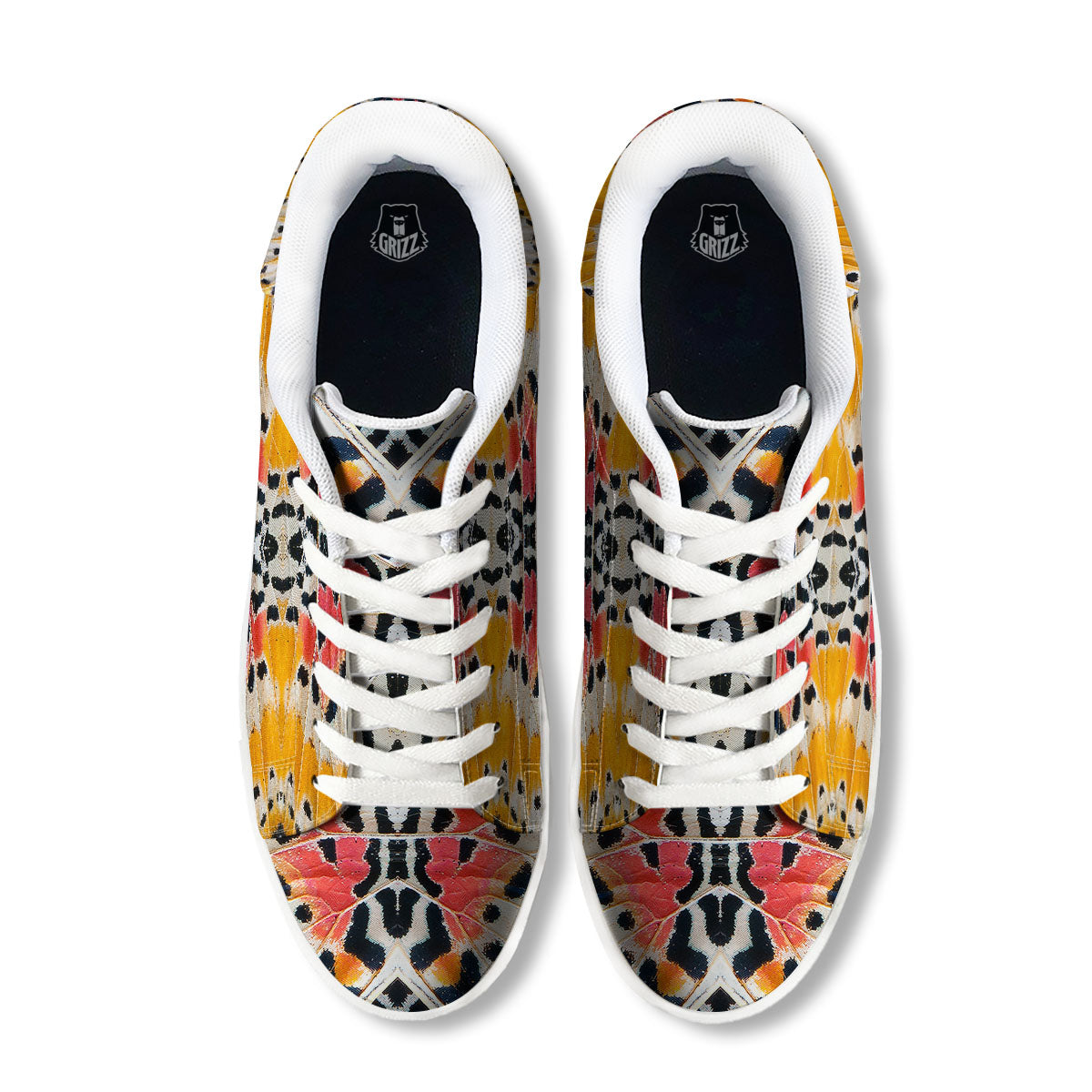 Butterfly Wings Orange Monarch Print White Low Top Sneakers-grizzshop