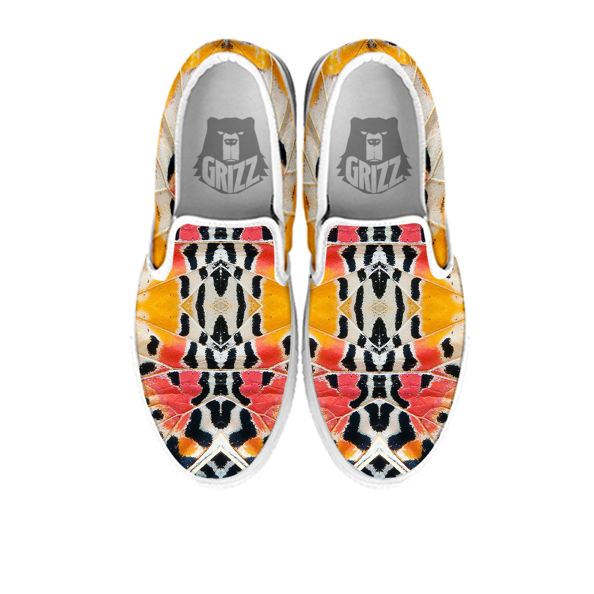 Butterfly Wings Orange Monarch Print White Slip On Shoes-grizzshop
