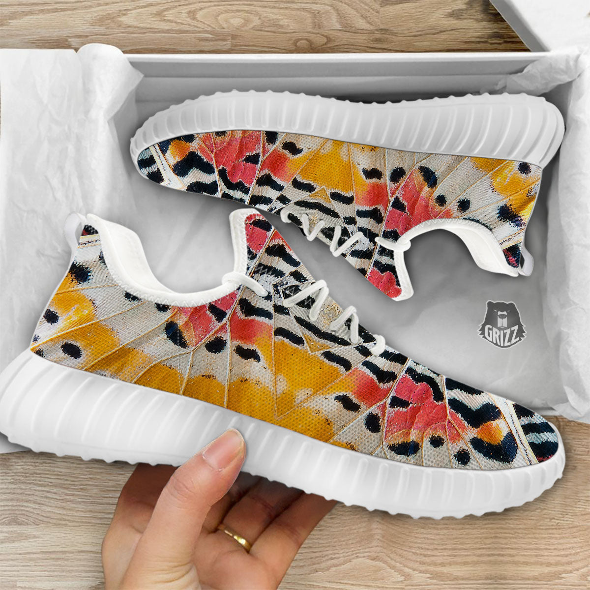 Butterfly Wings Orange Monarch Print White Walking Shoes-grizzshop
