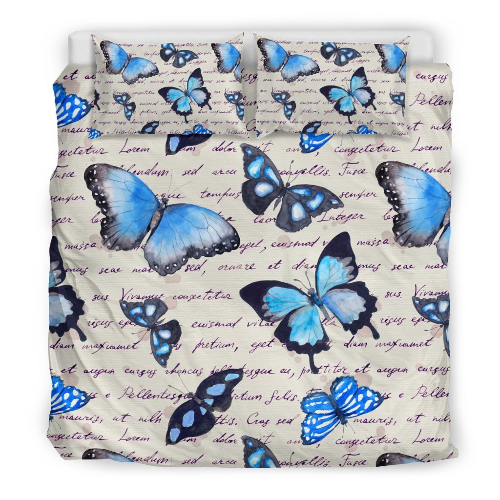 Butterfly Blue Pattern Print Duvet Cover Bedding Set-grizzshop