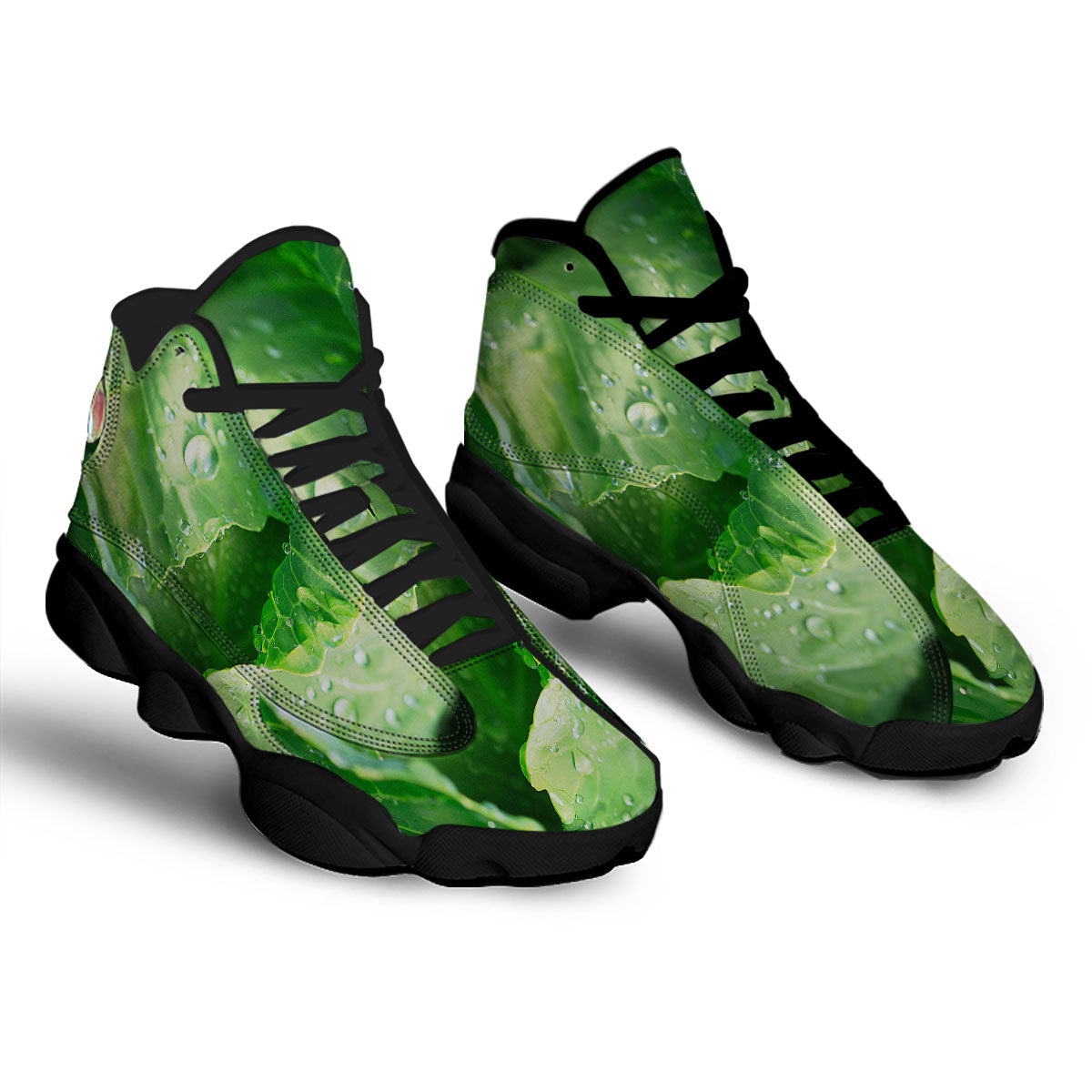 Cabbage Fresh Leaf Print Black Basketball Shoes-grizzshop