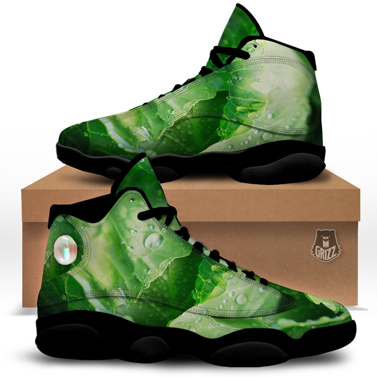 Cabbage Fresh Leaf Print Black Basketball Shoes-grizzshop