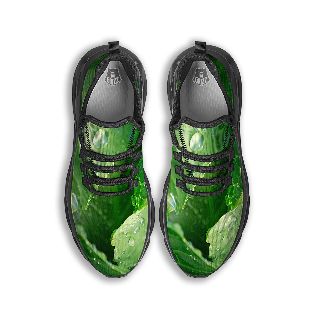 Cabbage Fresh Leaf Print Black Running Shoes-grizzshop