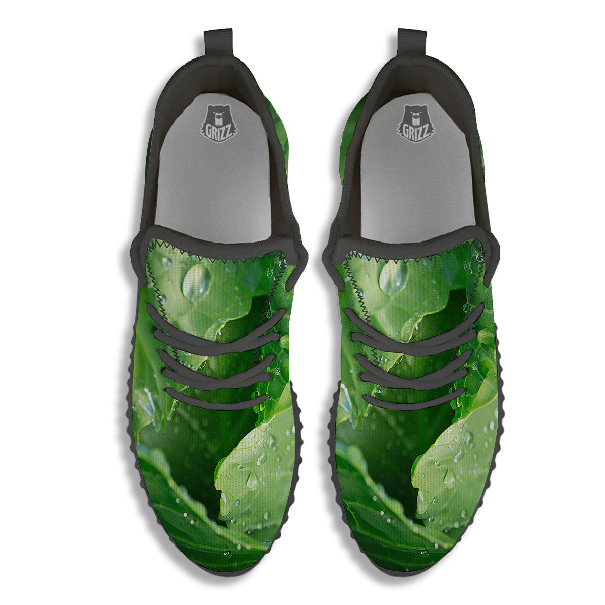 Cabbage Fresh Leaf Print Black Walking Shoes-grizzshop