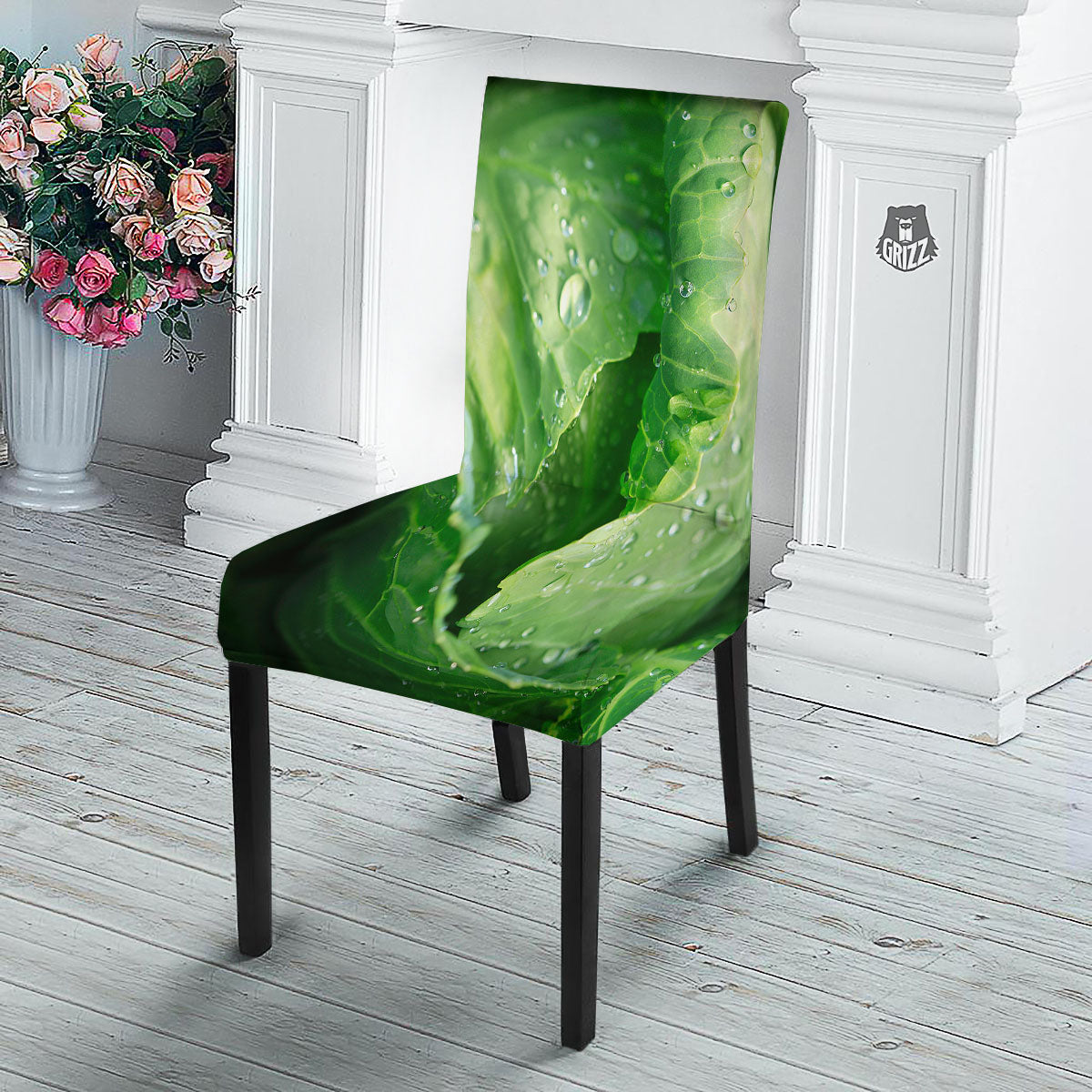 Cabbage Fresh Leaf Print Dining Chair Slipcover-grizzshop