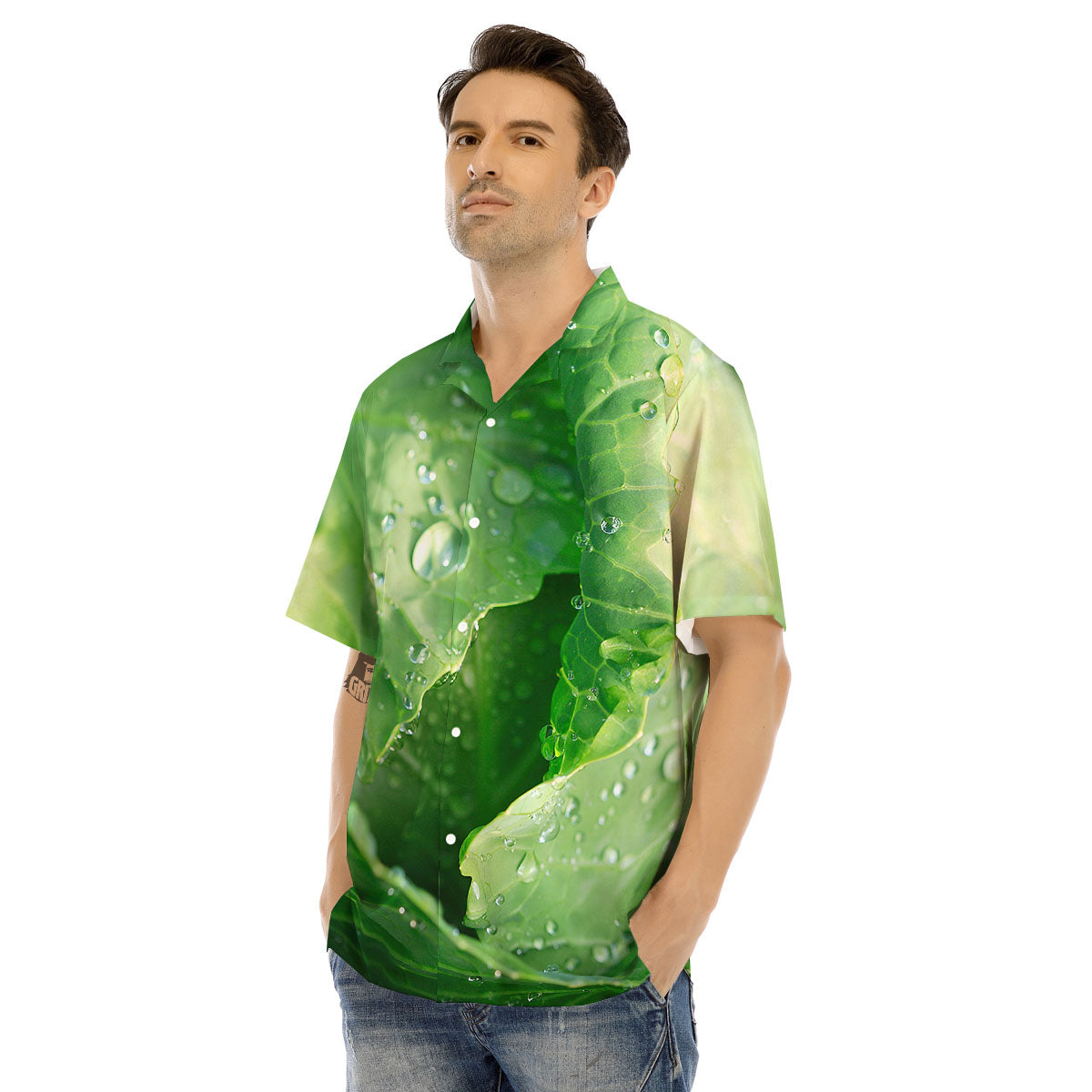 Cabbage Fresh Leaf Print Men's Hawaiian Shirt-grizzshop