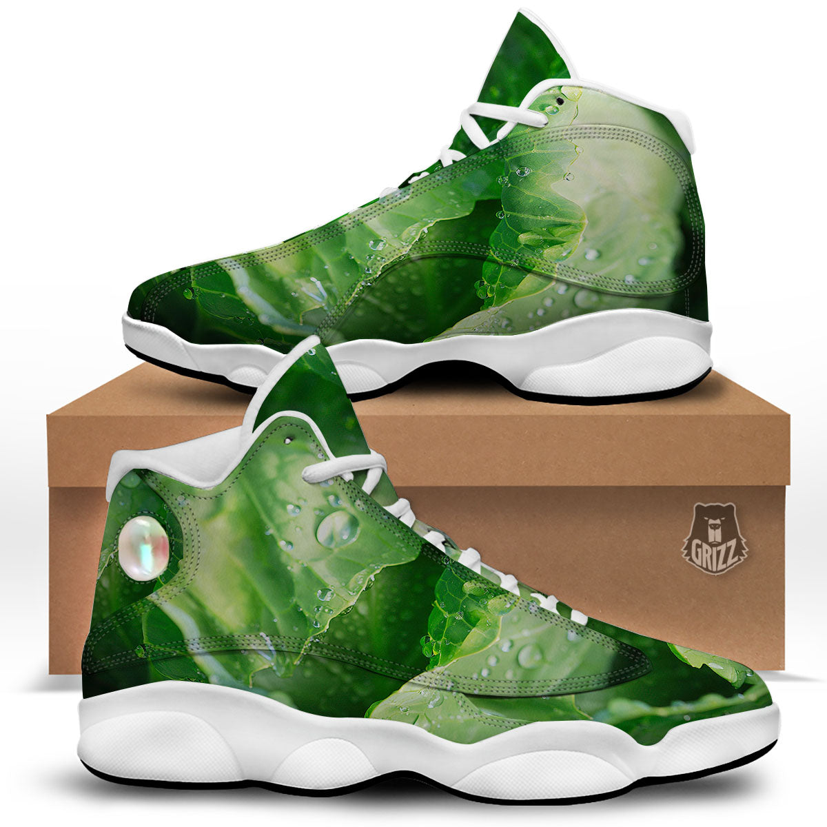 Cabbage Fresh Leaf Print White Basketball Shoes-grizzshop