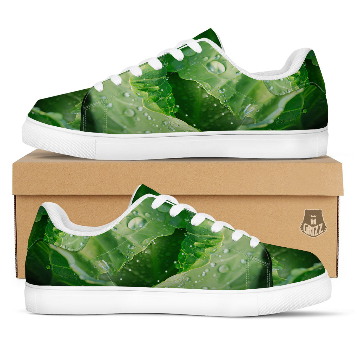 Cabbage Fresh Leaf Print White Low Top Sneakers-grizzshop