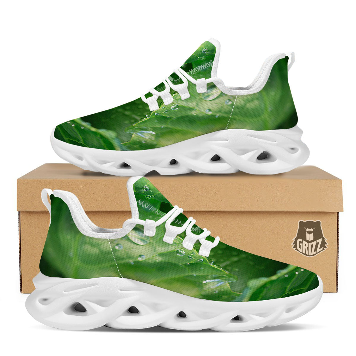 Cabbage Fresh Leaf Print White Running Shoes-grizzshop