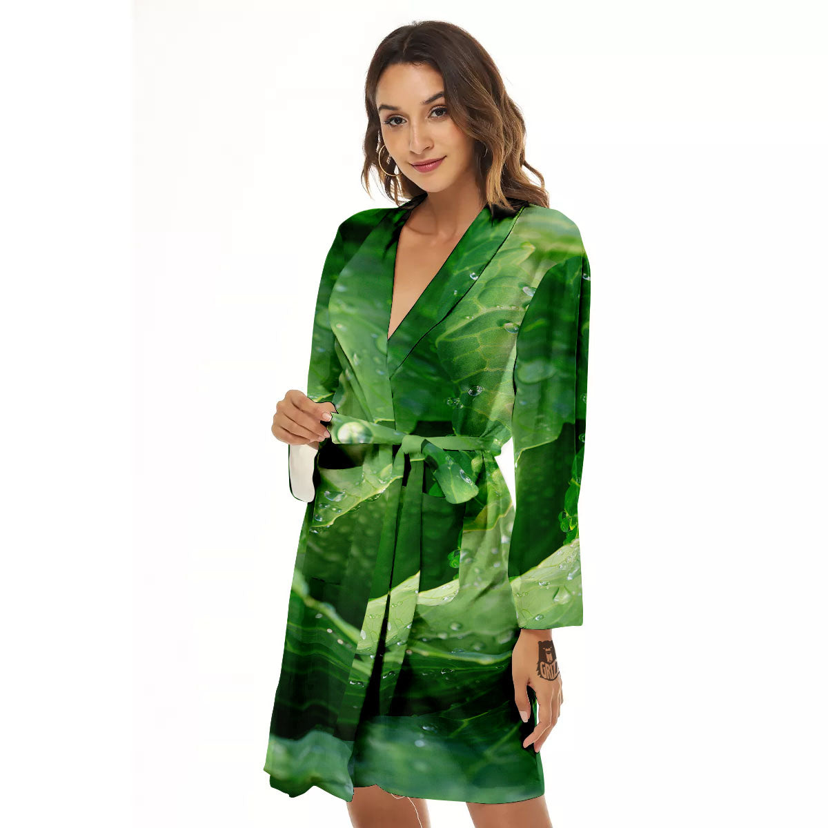 Cabbage Fresh Leaf Print Women's Robe-grizzshop