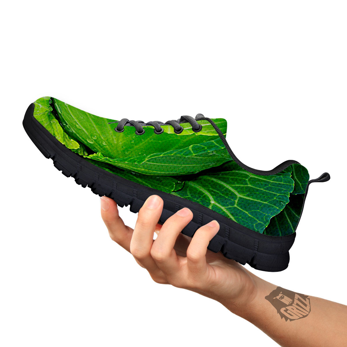 Cabbage Green Print Black Sneaker-grizzshop